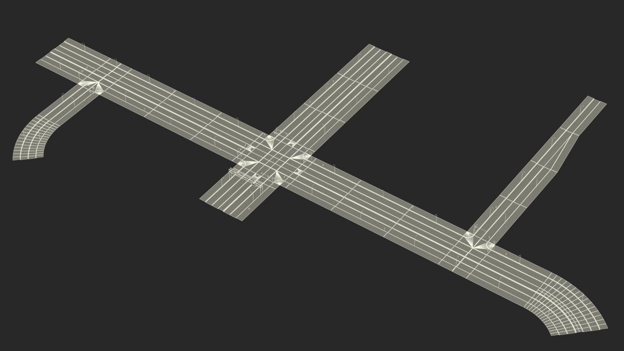 Connectable Highway Road Elements 4 Lanes Intersection 3D model