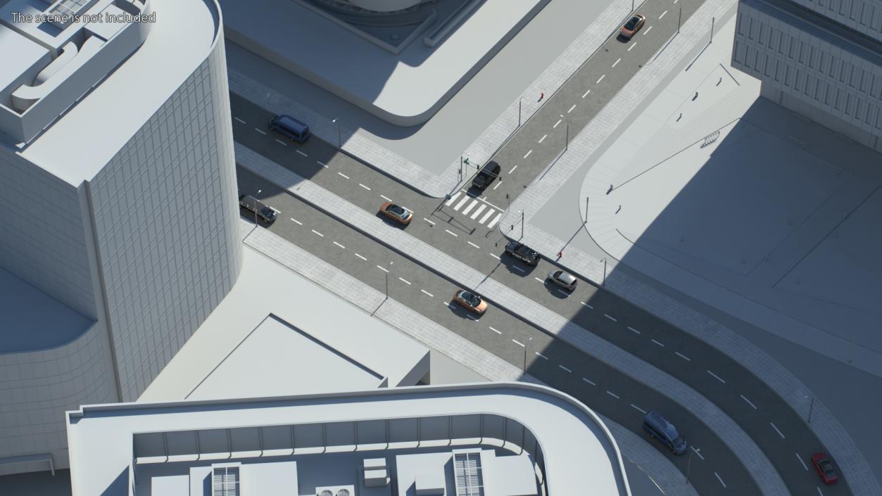 Connectable Highway Road Elements 4 Lanes Intersection 3D model