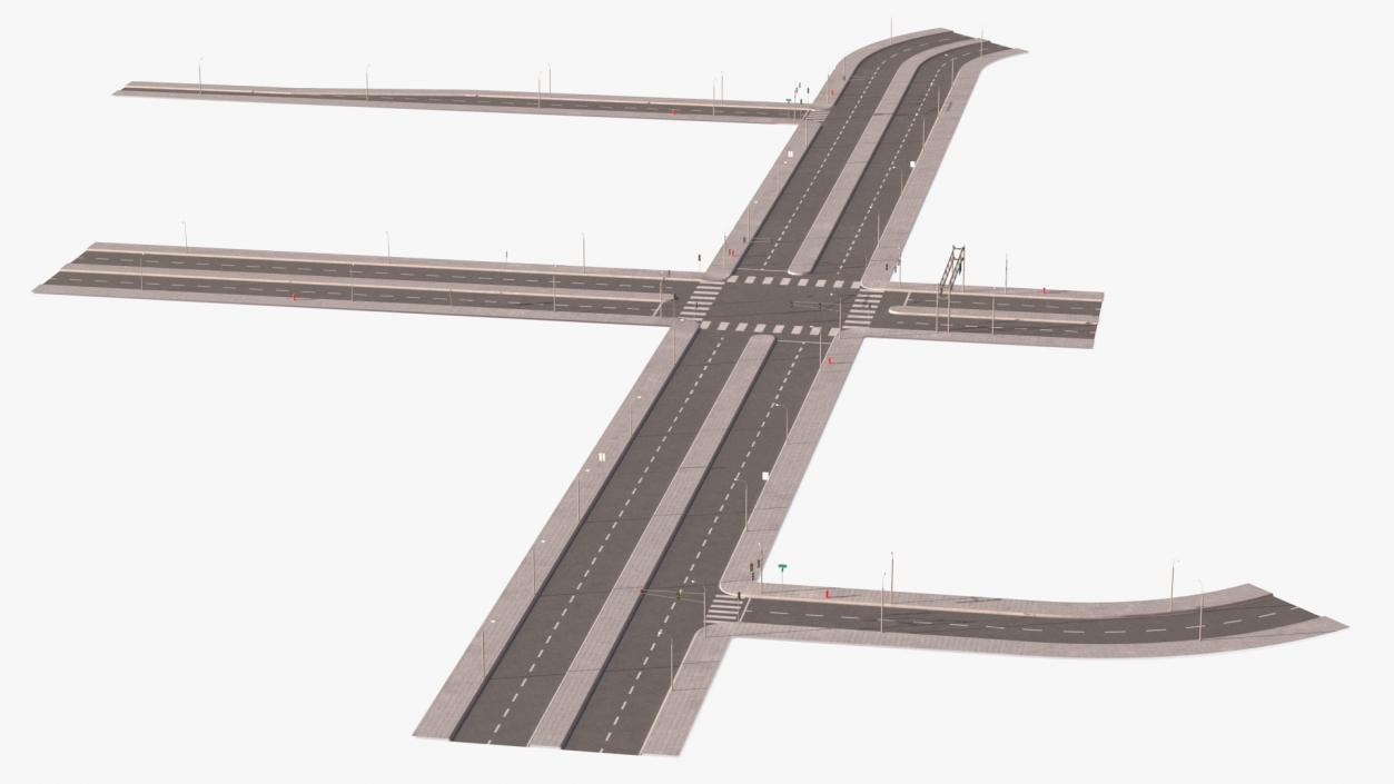 Connectable Highway Road Elements 4 Lanes Intersection 3D model