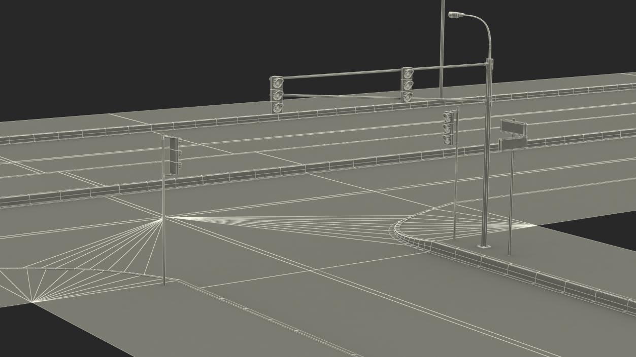 Connectable Highway Road Elements 4 Lanes Intersection 3D model