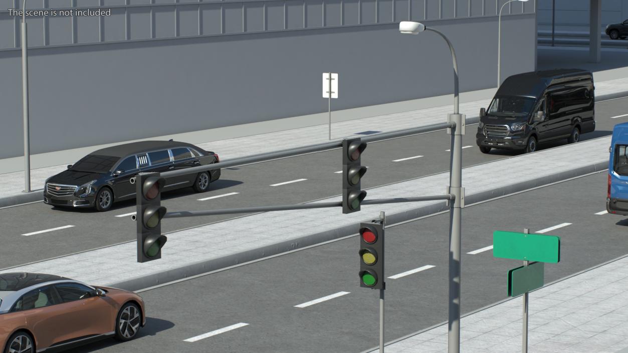 Connectable Highway Road Elements 4 Lanes Intersection 3D model