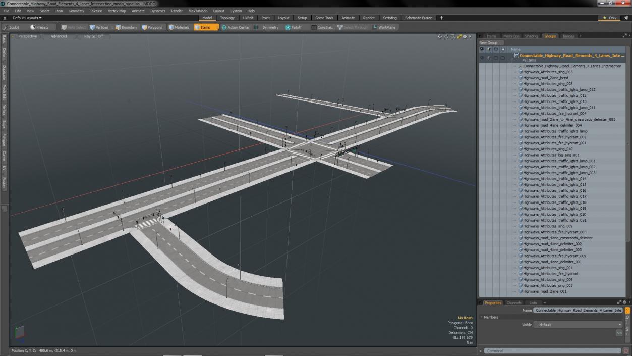 Connectable Highway Road Elements 4 Lanes Intersection 3D model