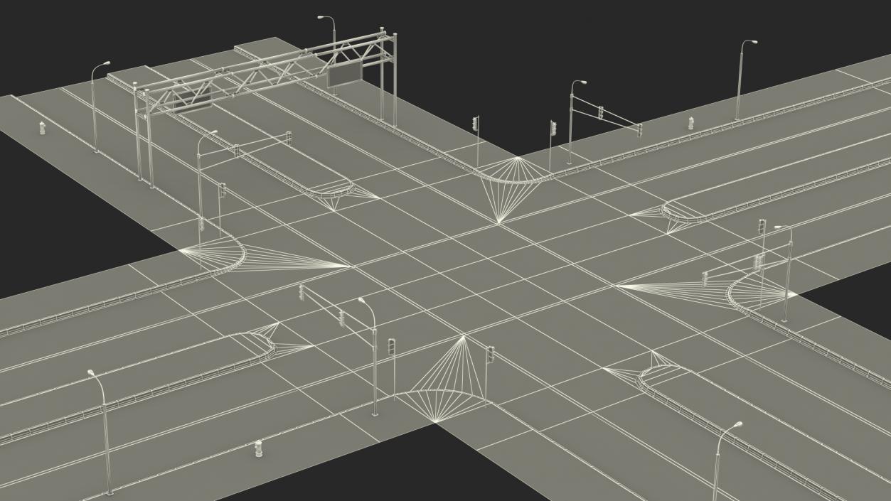 Connectable Highway Road Elements 4 Lanes Intersection 3D model