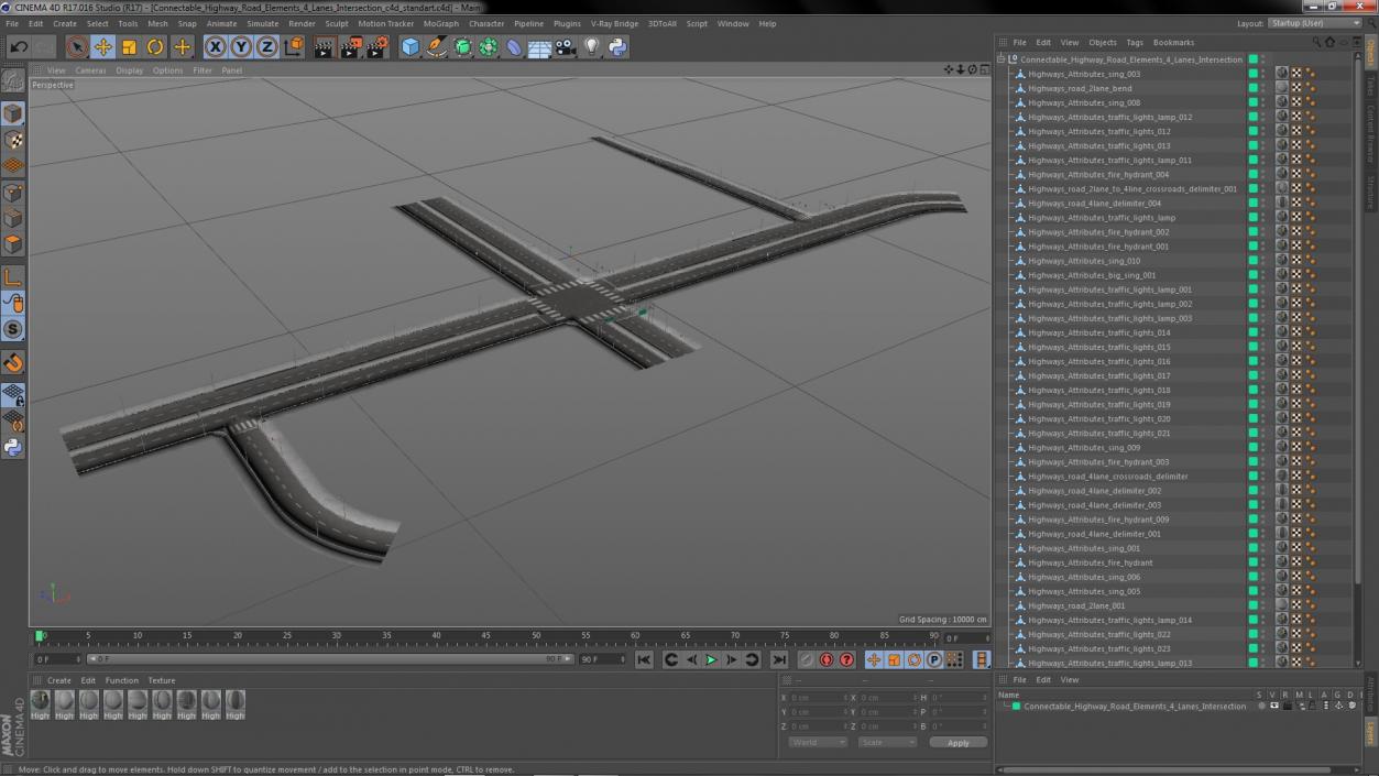 Connectable Highway Road Elements 4 Lanes Intersection 3D model