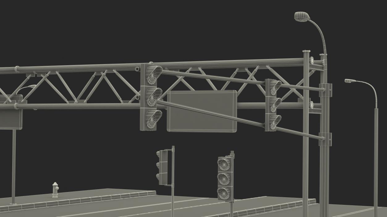 Connectable Highway Road Elements 4 Lanes Intersection 3D model