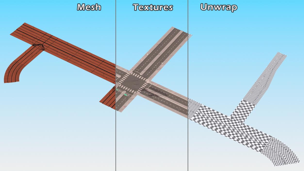 Connectable Highway Road Elements 4 Lanes Intersection 3D model