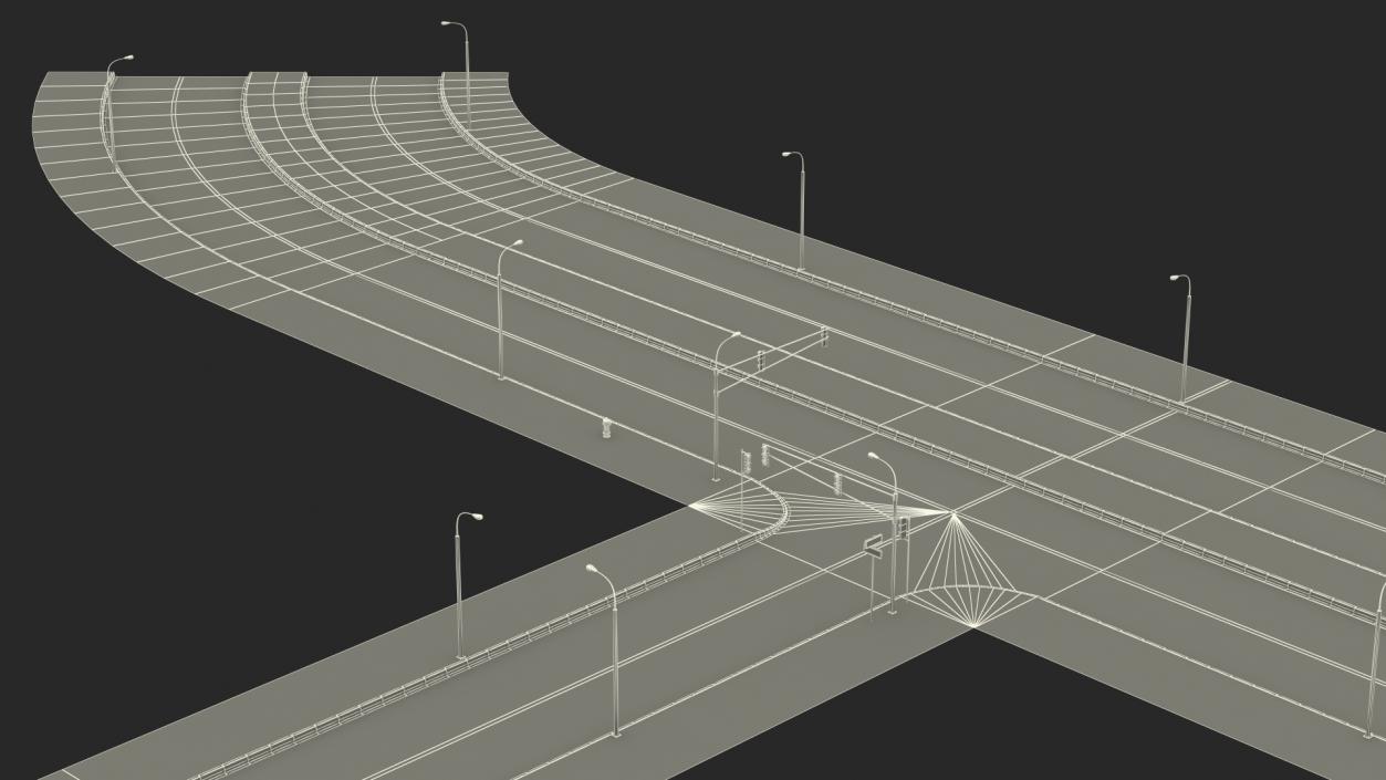 Connectable Highway Road Elements 4 Lanes Intersection 3D model