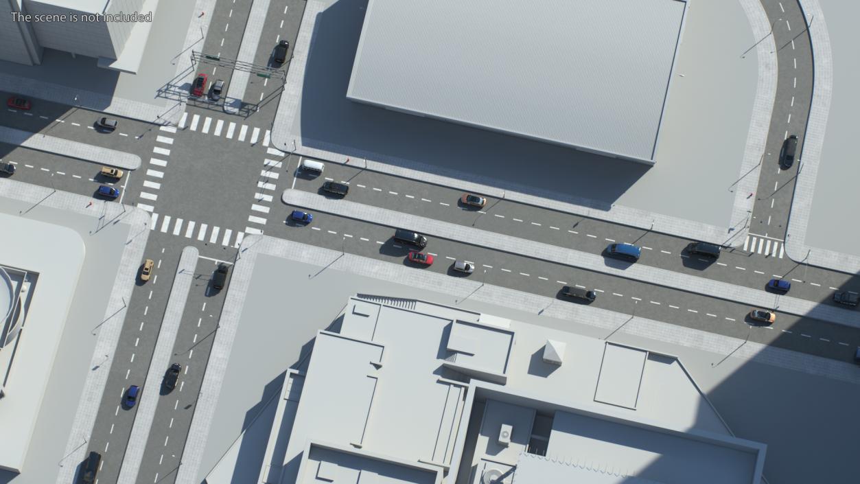 Connectable Highway Road Elements 4 Lanes Intersection 3D model