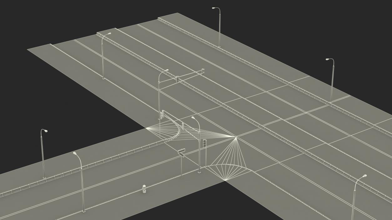 Connectable Highway Road Elements 4 Lanes Intersection 3D model