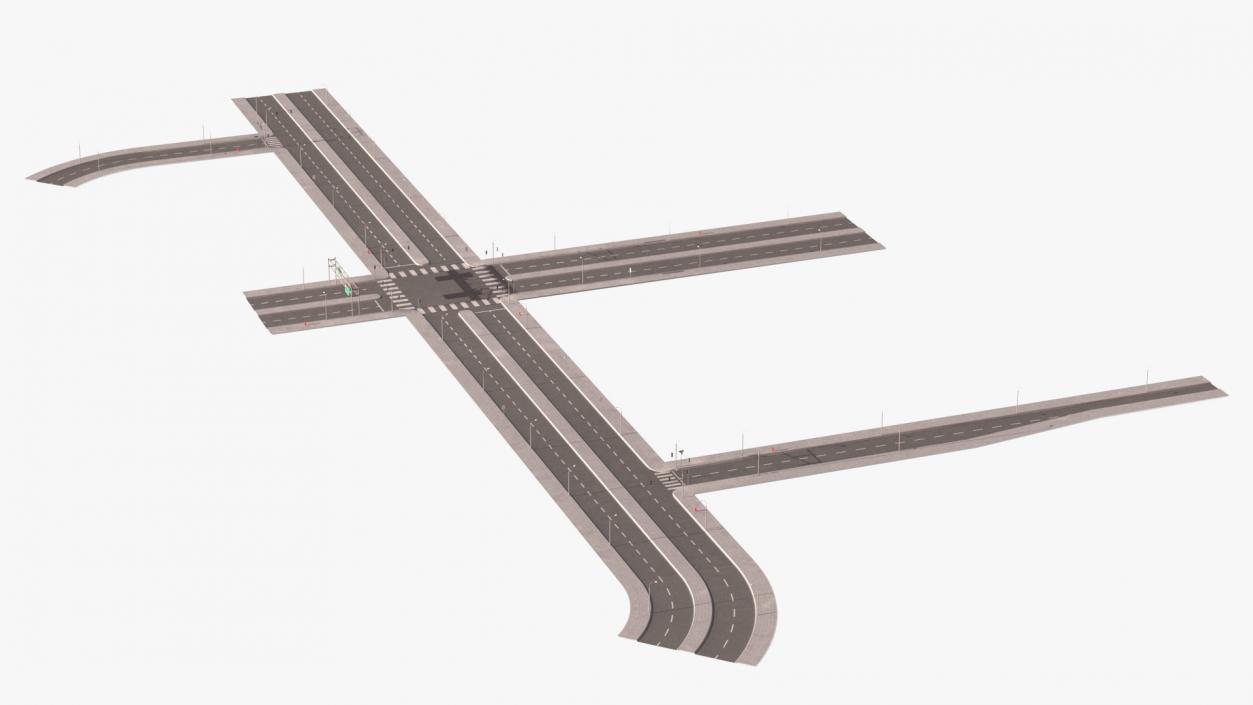 Connectable Highway Road Elements 4 Lanes Intersection 3D model