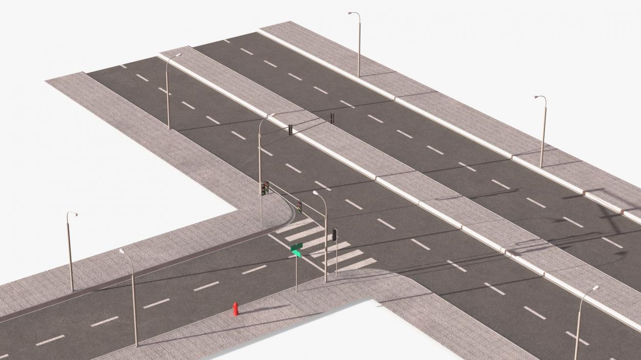 Connectable Highway Road Elements 4 Lanes Intersection 3D model