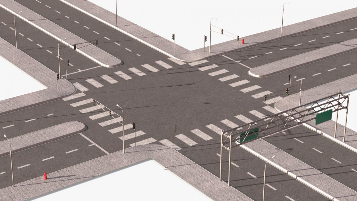 Connectable Highway Road Elements 4 Lanes Intersection 3D model