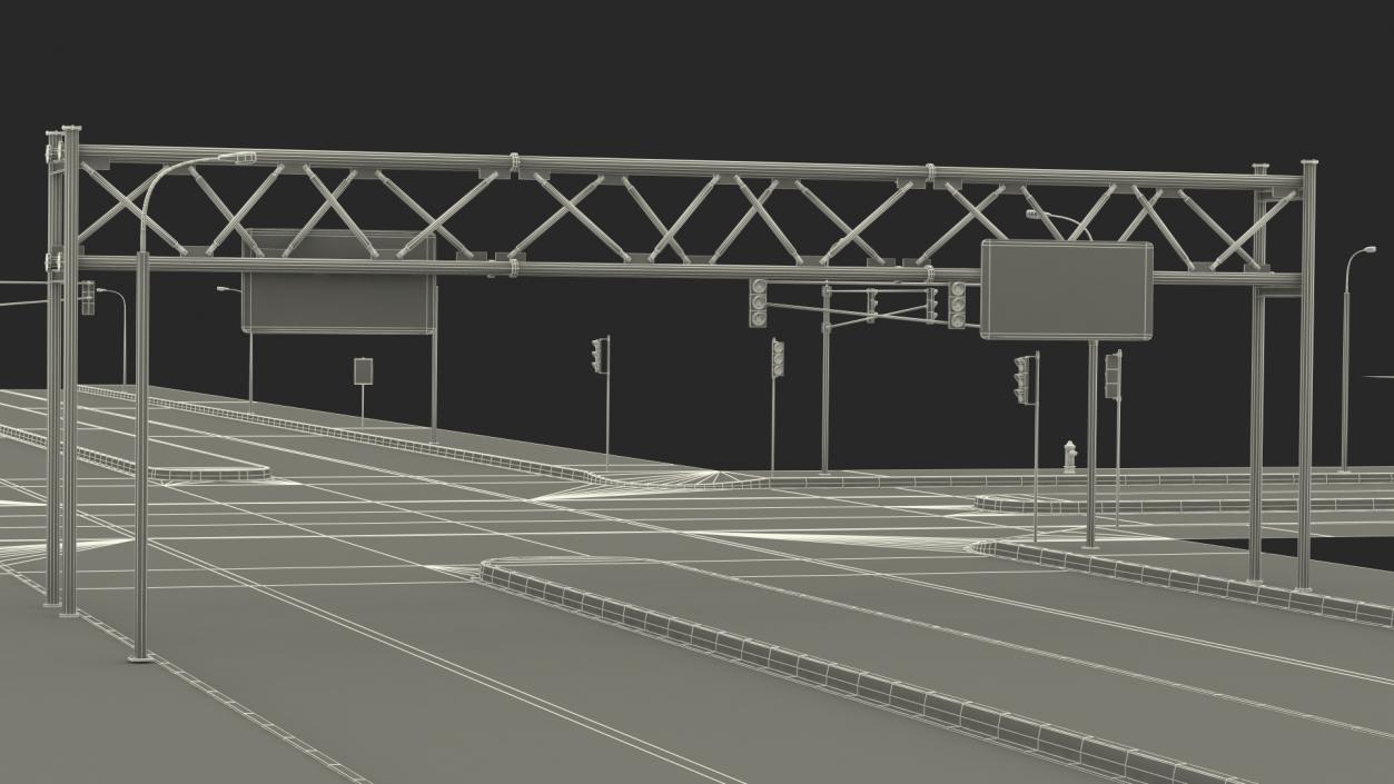 Connectable Highway Road Elements 4 Lanes Intersection 3D model