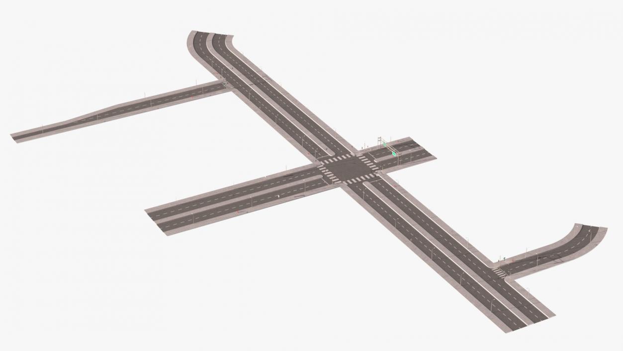 Connectable Highway Road Elements 4 Lanes Intersection 3D model