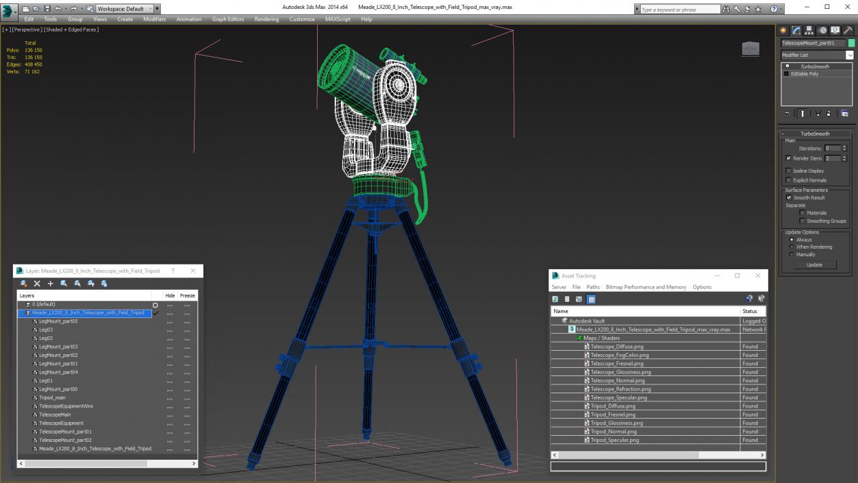 3D Meade LX200 8 Inch Telescope with Field Tripod