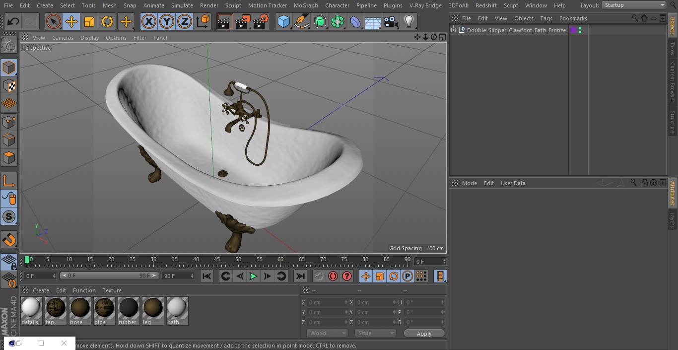 3D model Double Slipper Clawfoot Bath Bronze