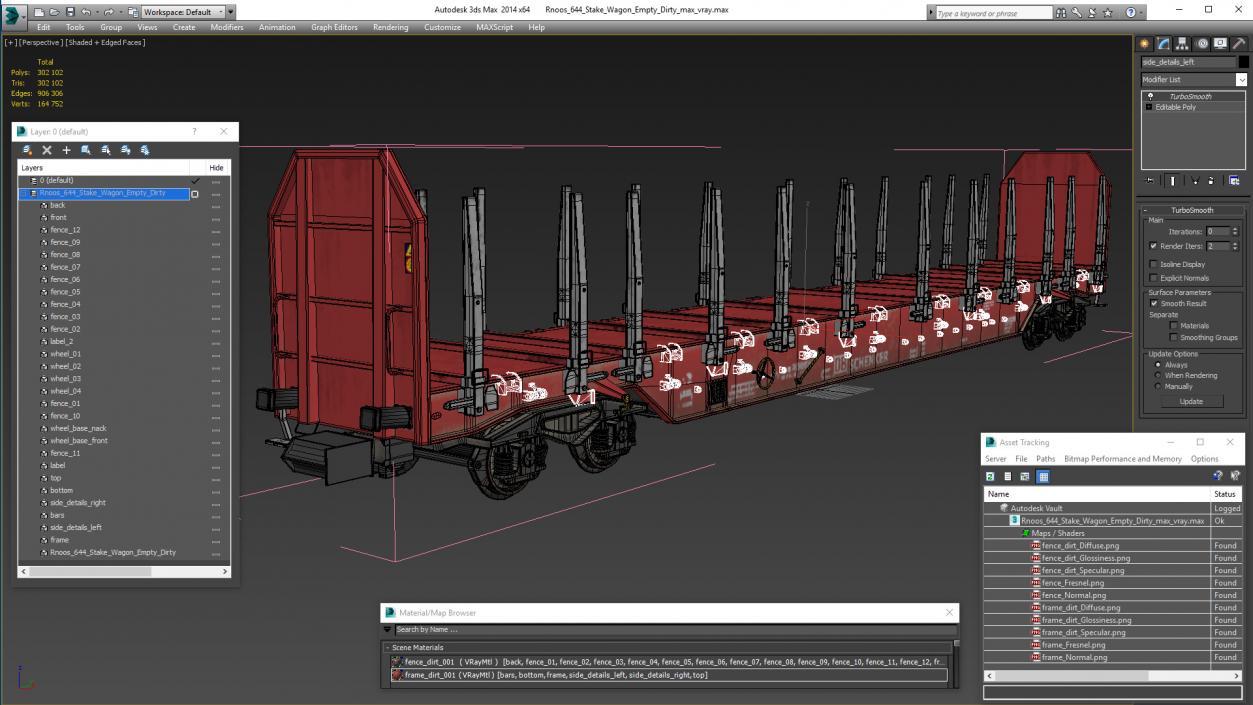 3D Rnoos 644 Stake Wagon Empty Dirty model