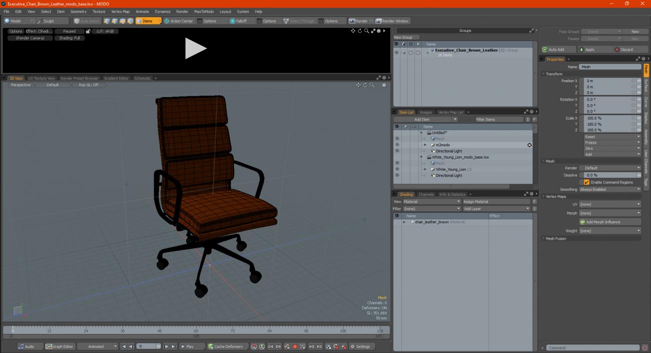 Executive Chair Brown Leather 3D model