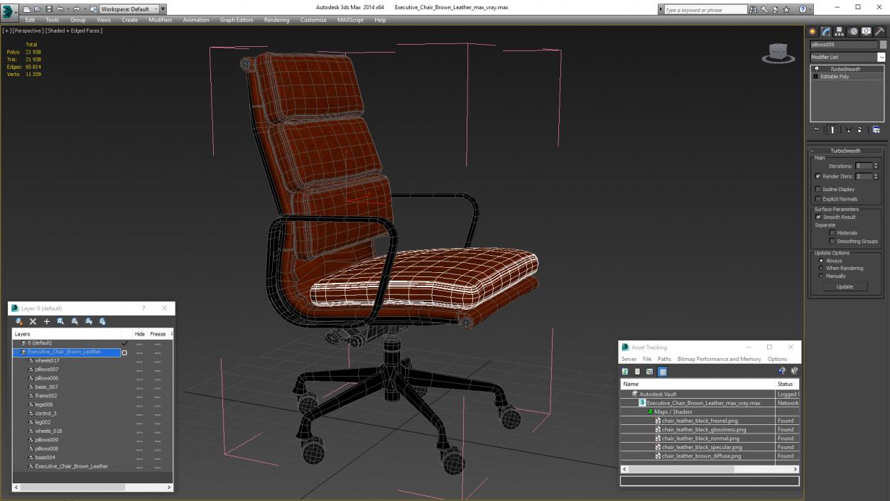 Executive Chair Brown Leather 3D model