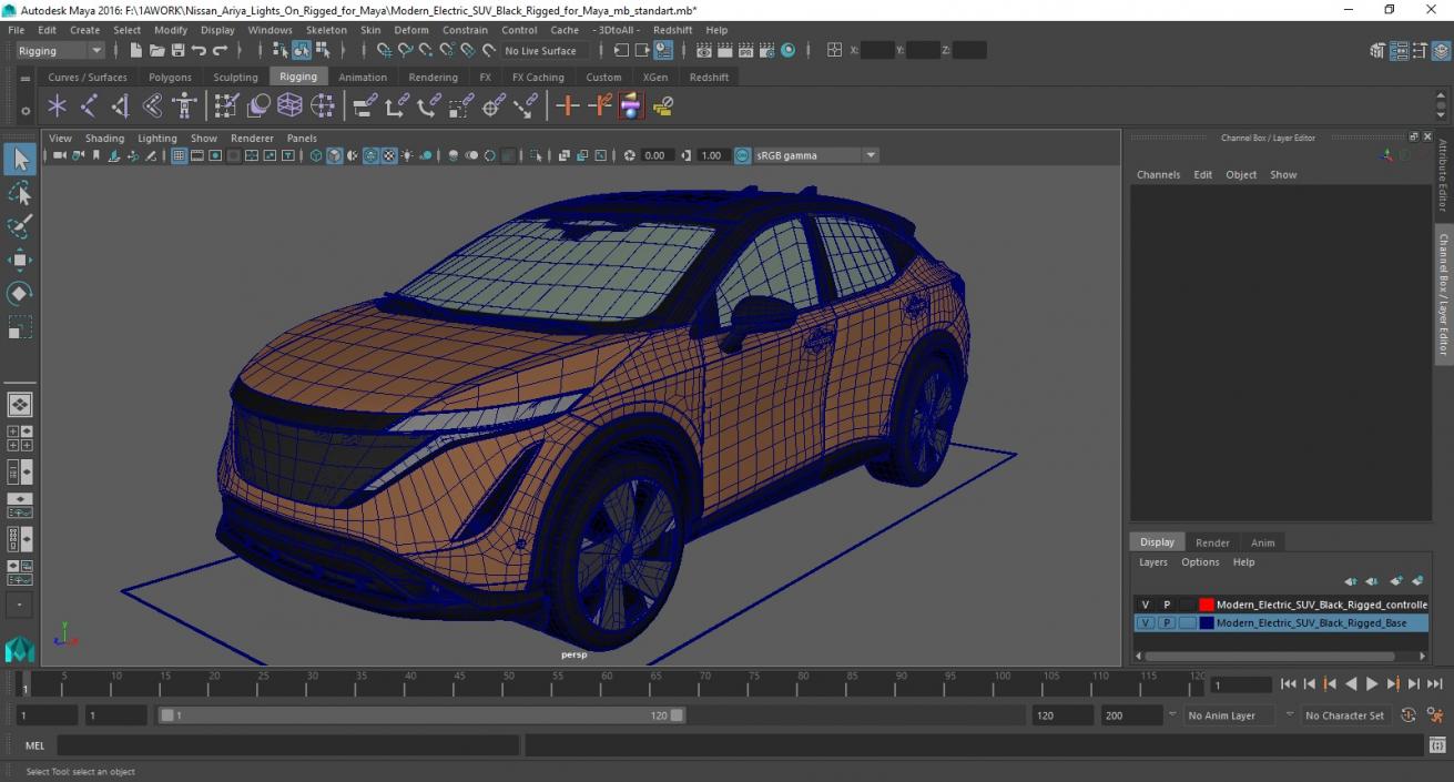 3D Nissan Ariya Lights On Rigged for Maya model