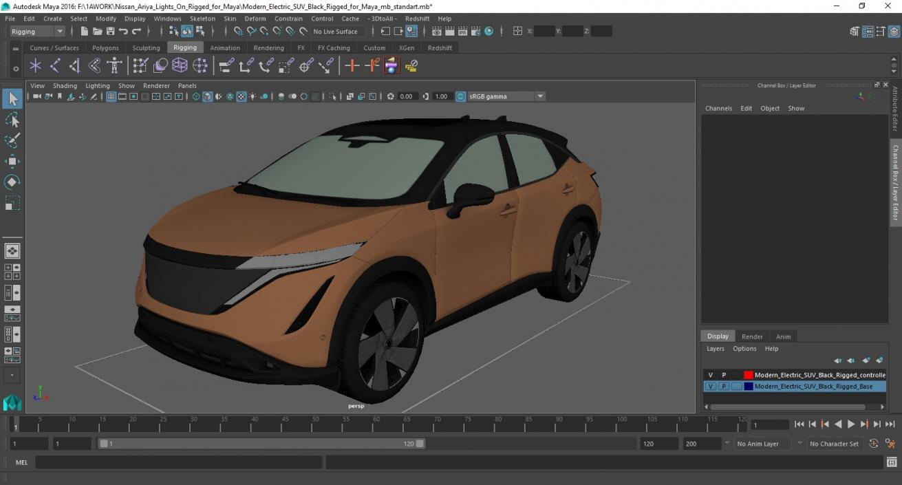 3D Nissan Ariya Lights On Rigged for Maya model