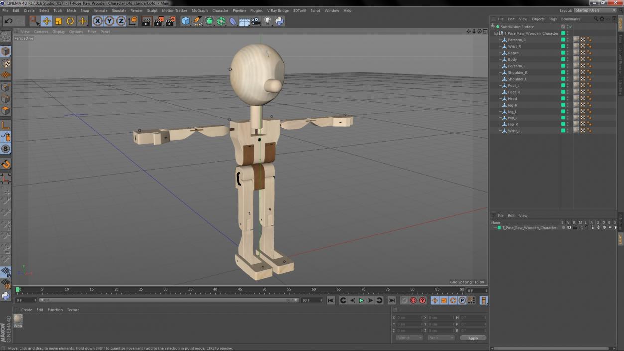 T-Pose Raw Wooden Character 3D