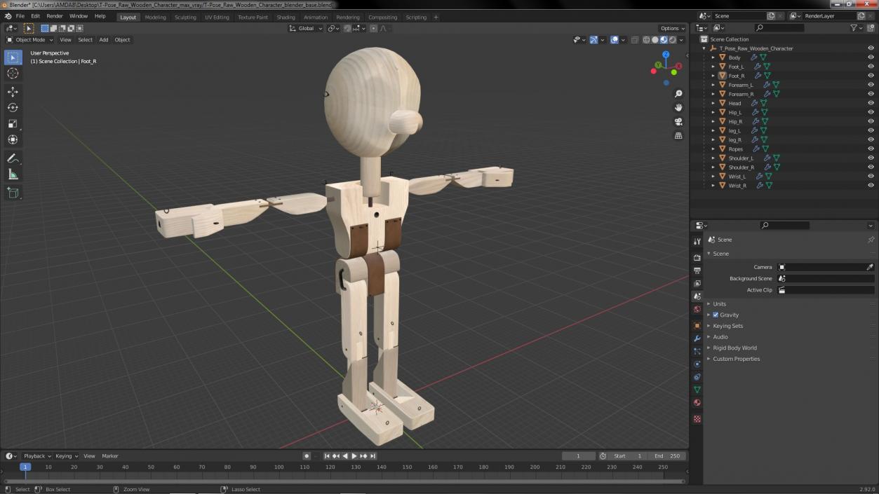 T-Pose Raw Wooden Character 3D