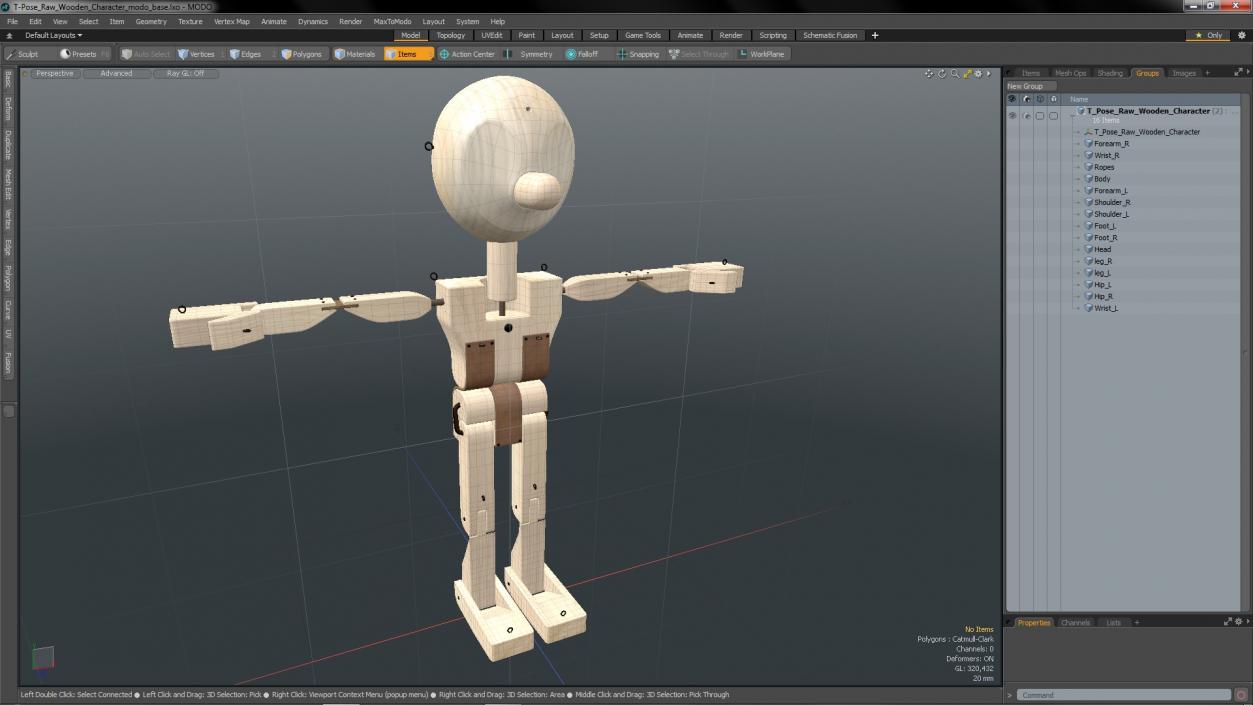 T-Pose Raw Wooden Character 3D