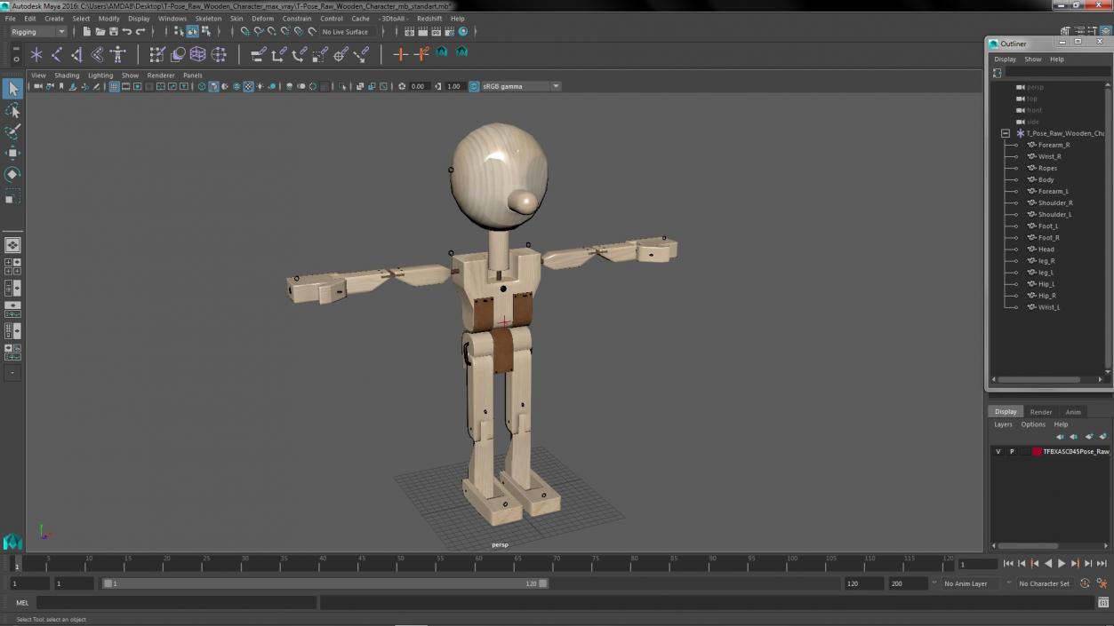 T-Pose Raw Wooden Character 3D