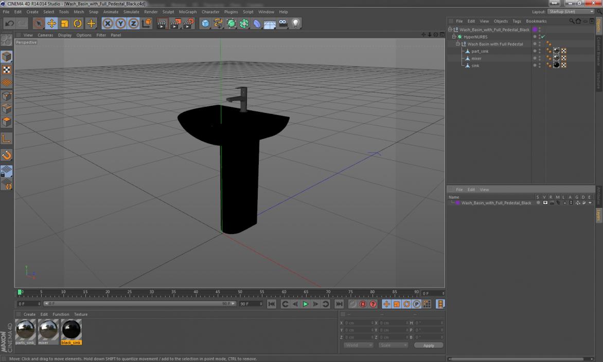 3D model Wash Basin with Full Pedestal Black