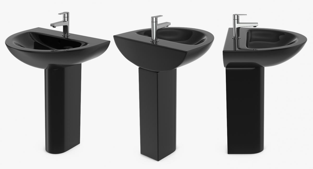 3D model Wash Basin with Full Pedestal Black