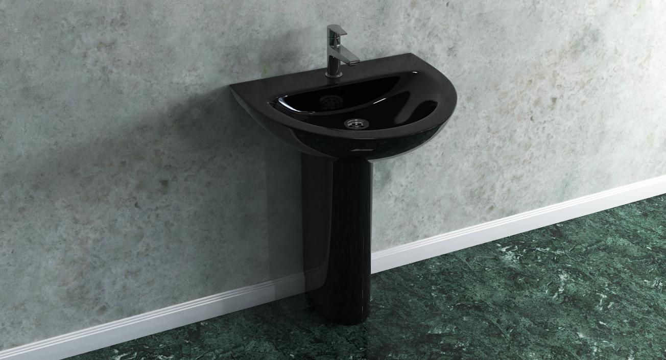 3D model Wash Basin with Full Pedestal Black