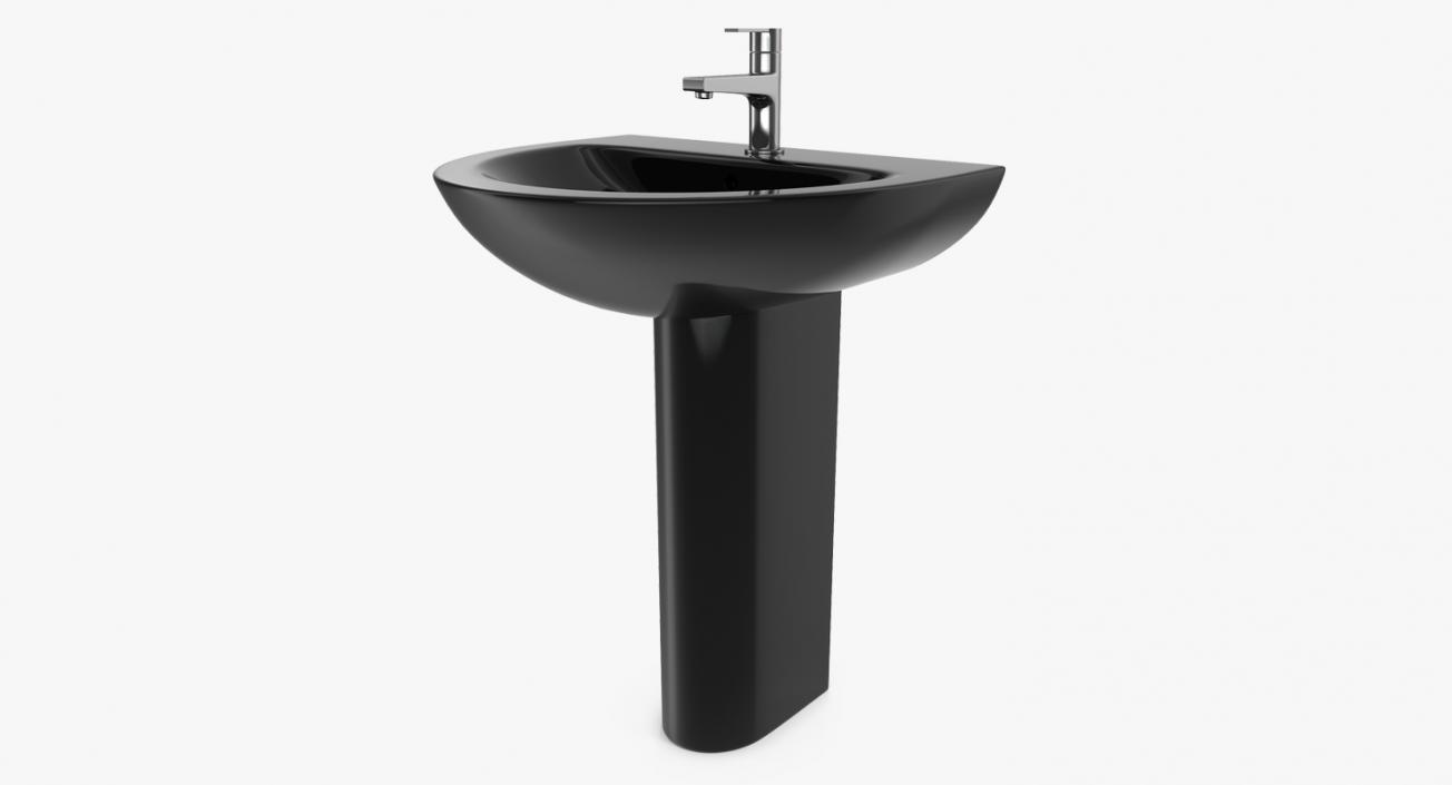 3D model Wash Basin with Full Pedestal Black