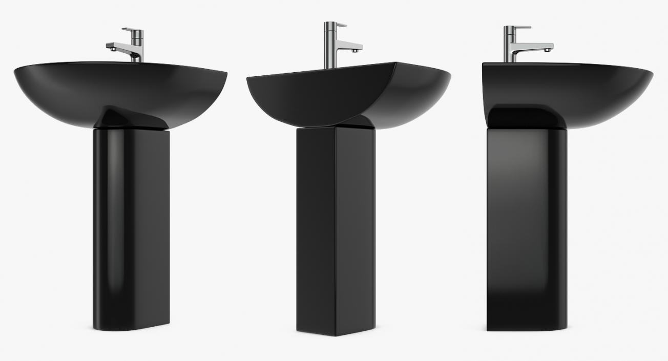 3D model Wash Basin with Full Pedestal Black