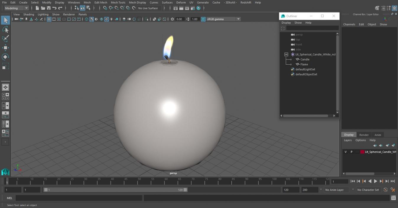 3D Lit Spherical Candle White