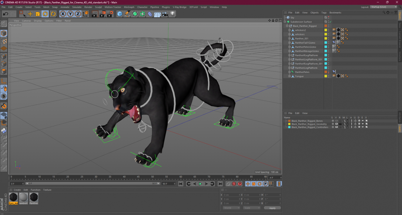 3D Black Panther Rigged for Cinema 4D 2