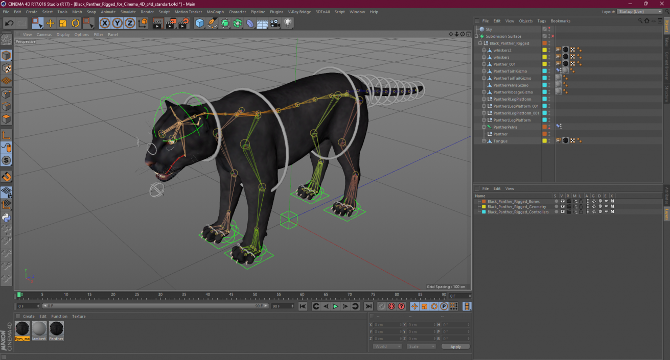 3D Black Panther Rigged for Cinema 4D 2