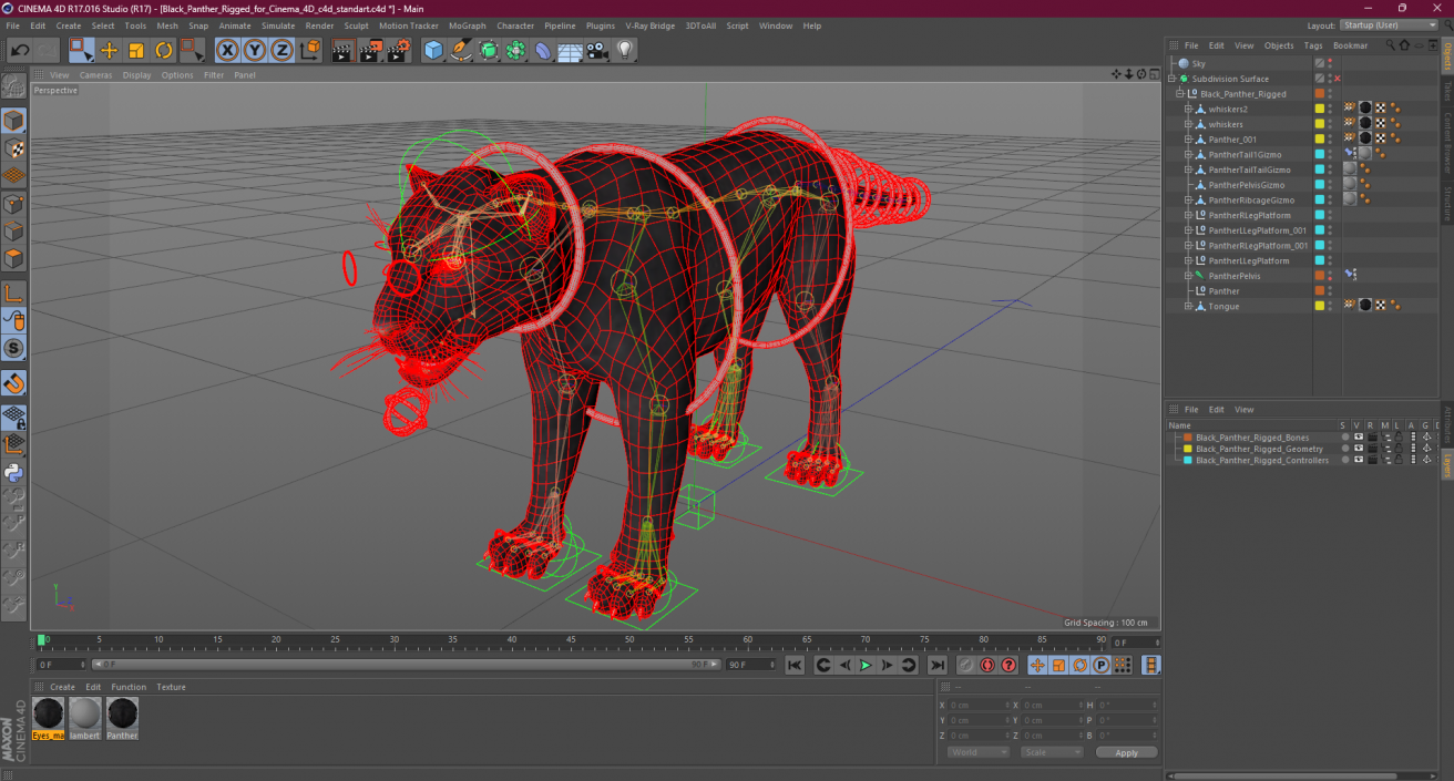 3D Black Panther Rigged for Cinema 4D 2