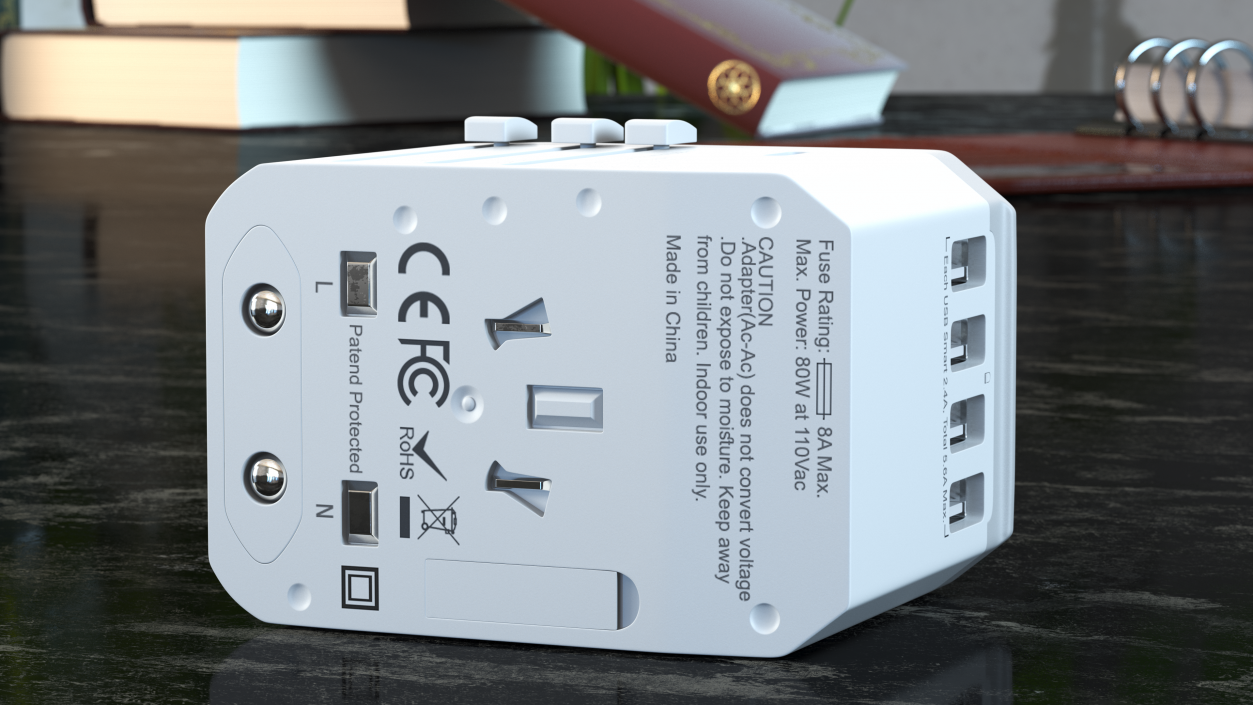 Universal Travel Adapter with USB White 3D model