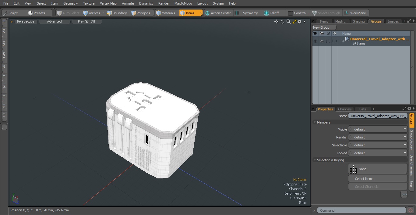 Universal Travel Adapter with USB White 3D model