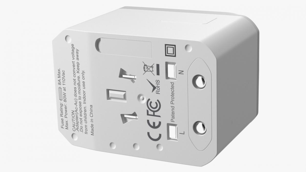 Universal Travel Adapter with USB White 3D model