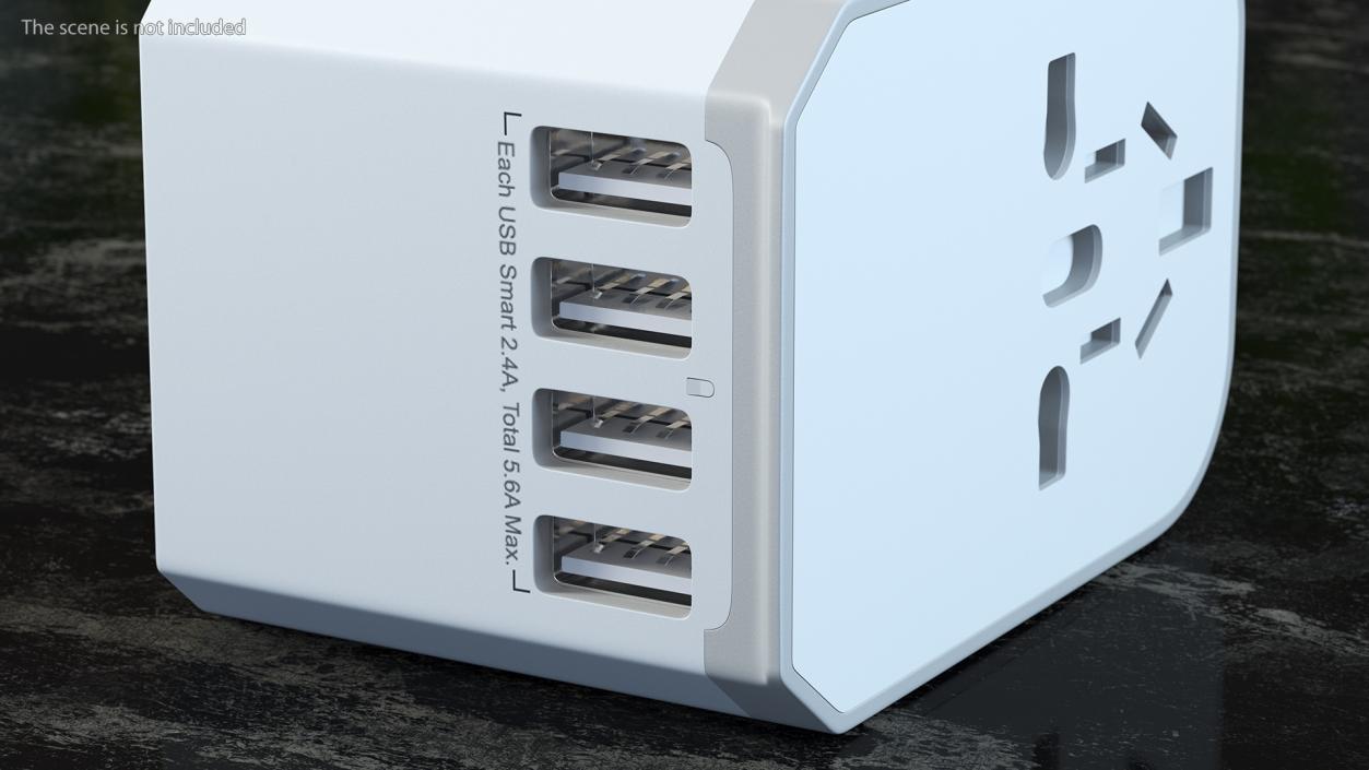 Universal Travel Adapter with USB White 3D model