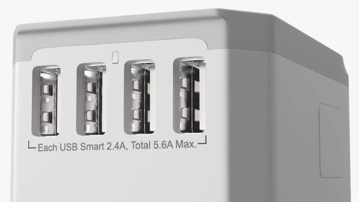 Universal Travel Adapter with USB White 3D model