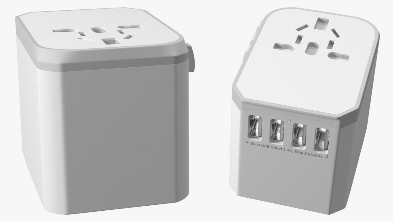 Universal Travel Adapter with USB White 3D model