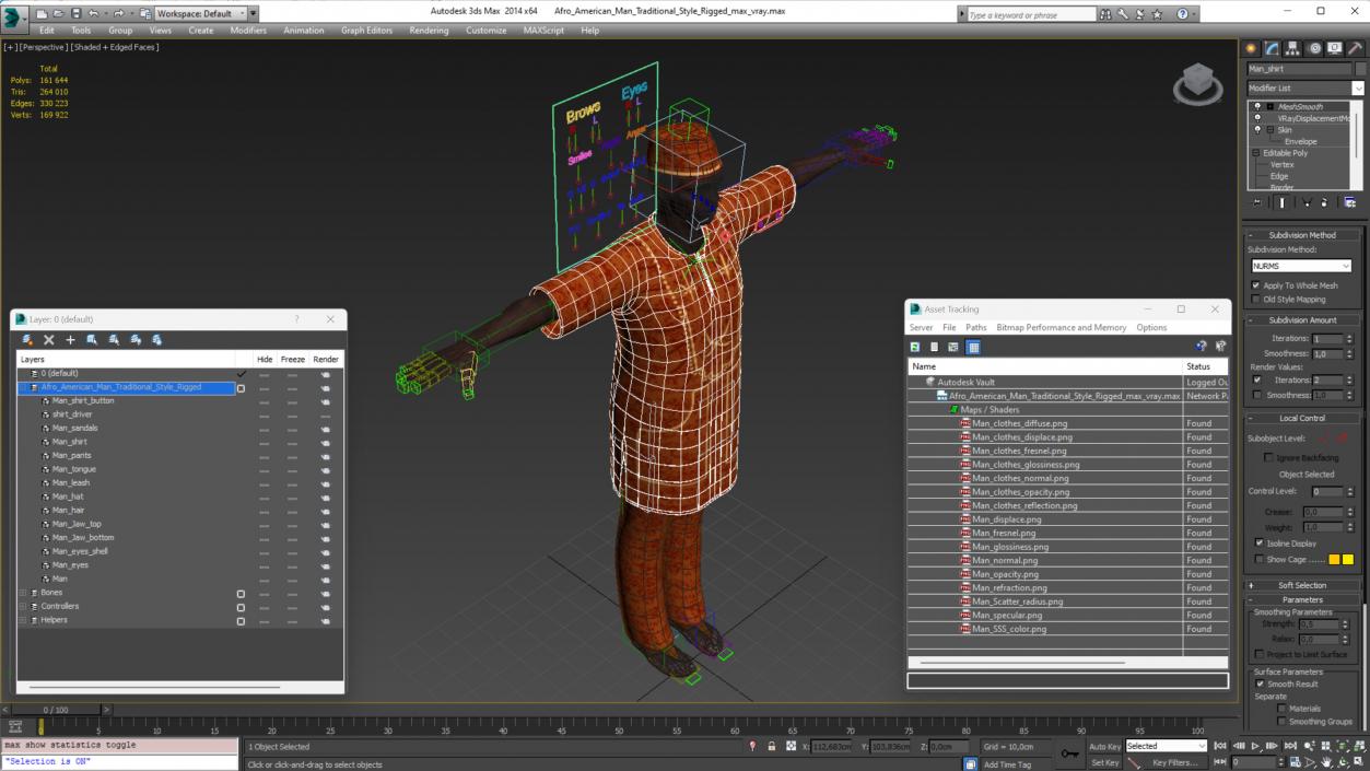 3D Afro American Man Traditional Style Rigged for Maya