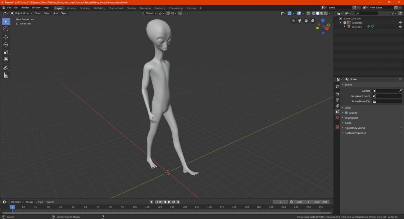 Space Alien Walking Pose 3D model