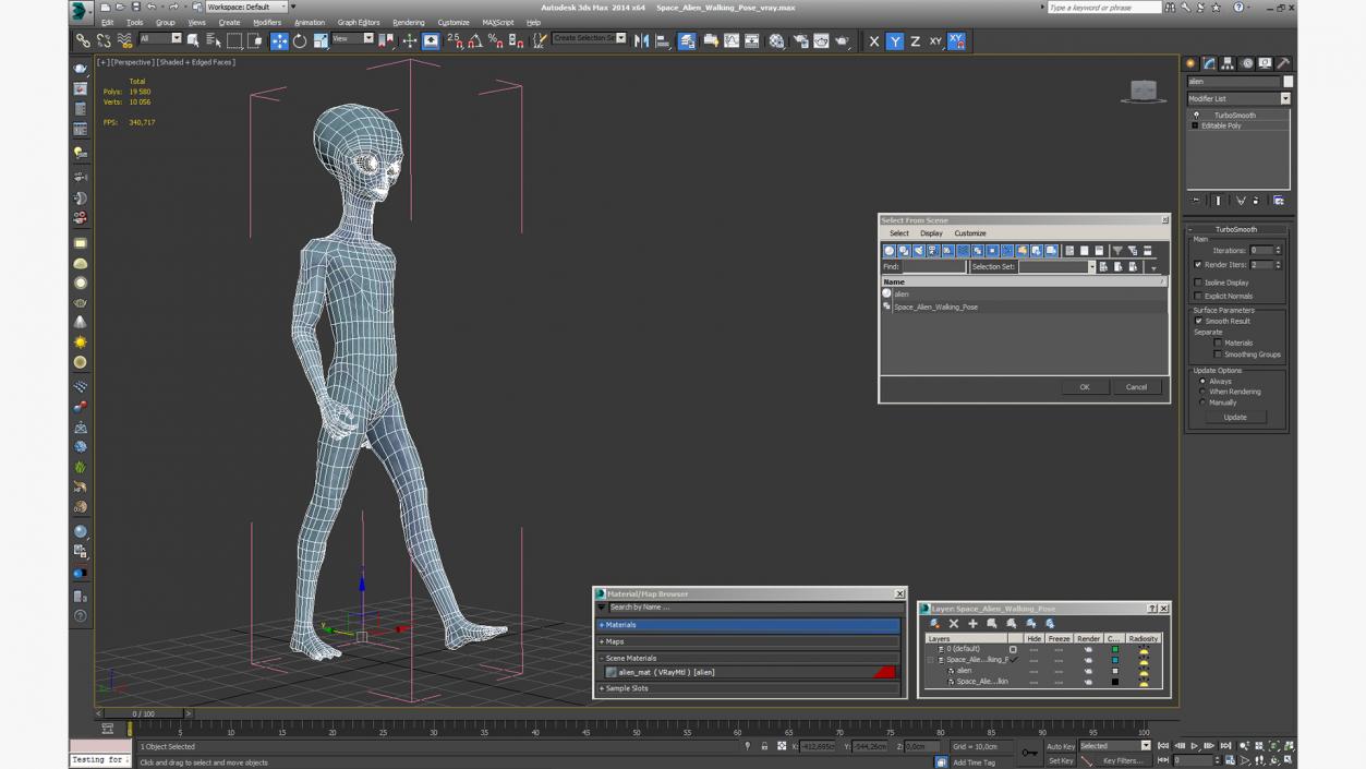 Space Alien Walking Pose 3D model