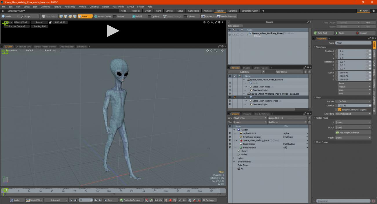 Space Alien Walking Pose 3D model