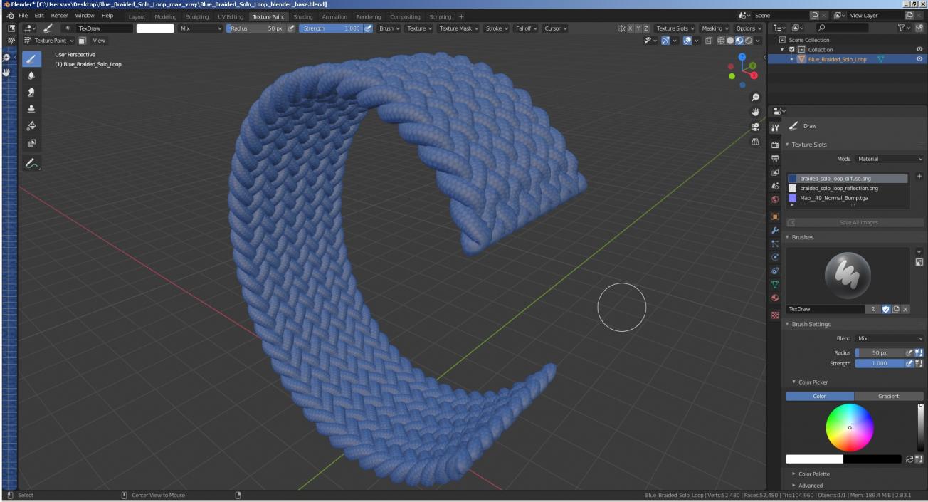 Blue Braided Solo Loop 3D