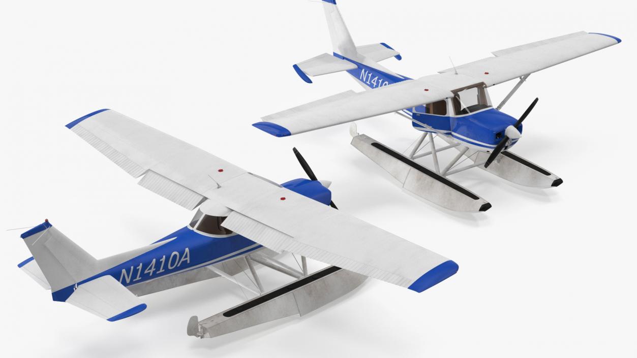 Seaplane with Floats Cessna 150 Rigged for Cinema 4D 3D